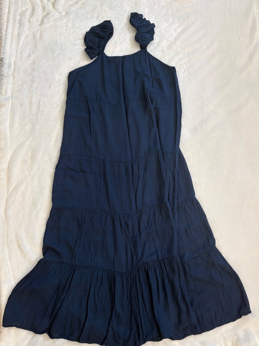 Raviya Navy Tiered Maxi Coverup with Knotted Straps